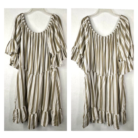 New Look Dress Plus 3X Pullover Green Stripe Ruffle Sleeve Casual Party Summer - Picture 1 of 8